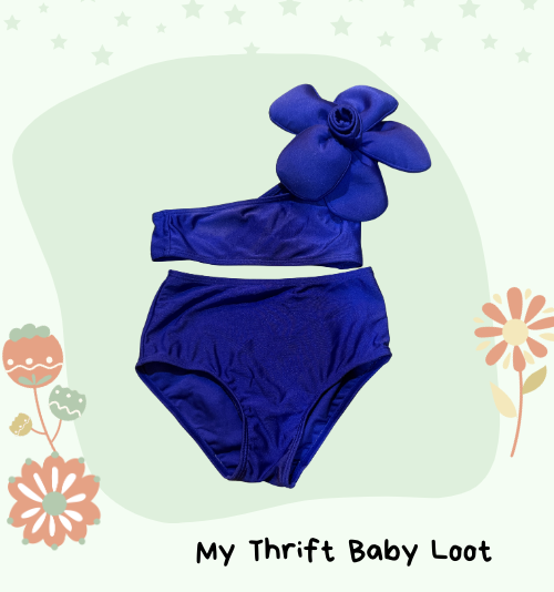 NEW Blue kids bikini set with big statement flower (3-4 years)